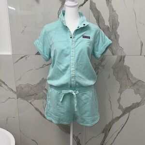 Vineyard Vines Light Aqua Short Sleeve Button Down Romper Beach Coverup S